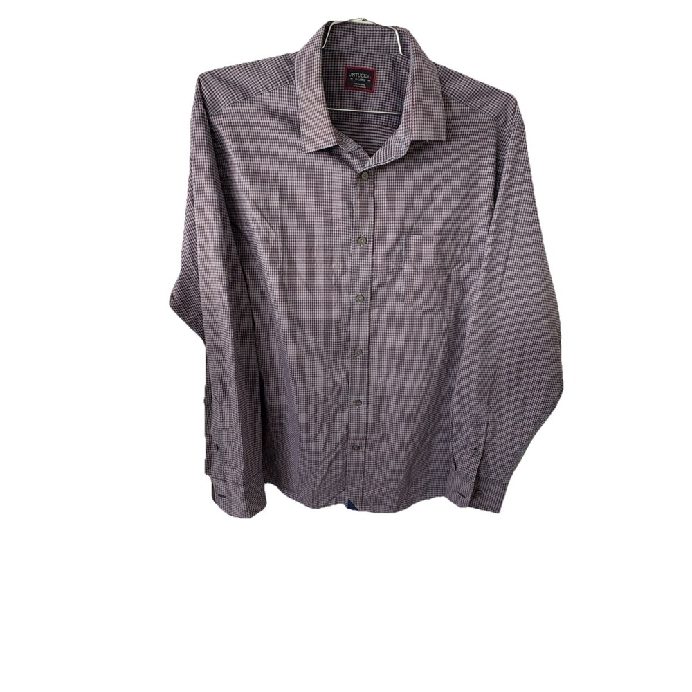 Untuckit Shirt Symington XL Purple‎ Blue Small Check Performance Button-Up Reg